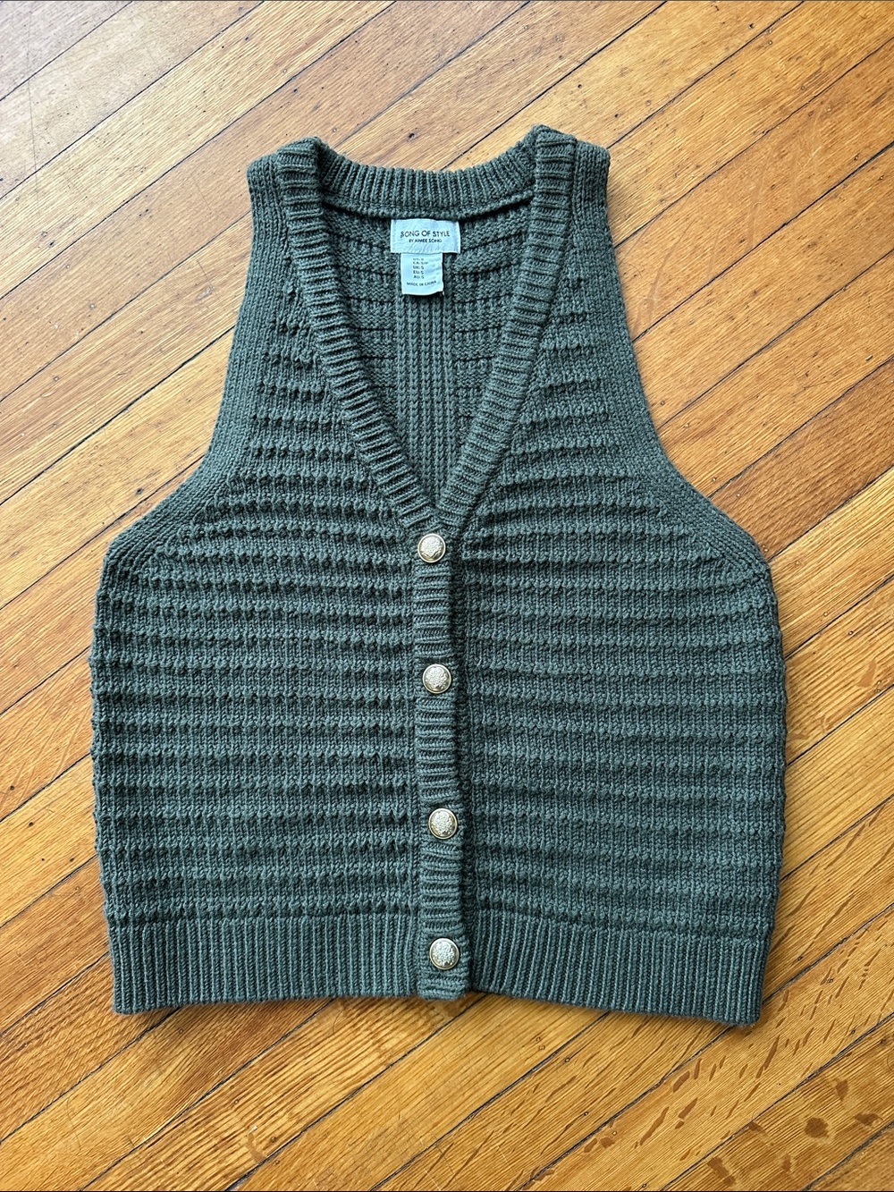 Green Knit Vest with Buttons